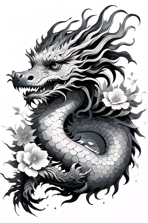 Chinesse Dragon With Flowers