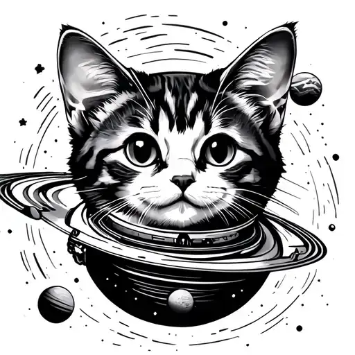 Astronaut Cat Playing With Planets Orbiting