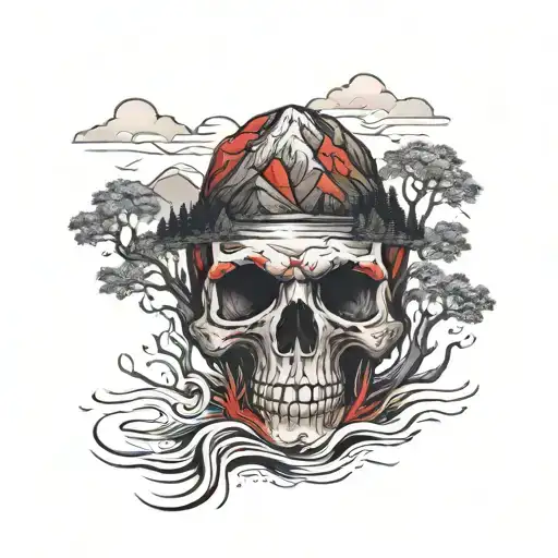 Mountain Tree Rivers Scull Red Colour