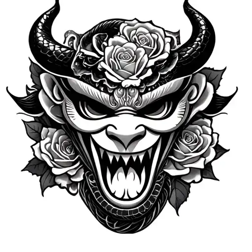 Roses Snake Oni Mask
