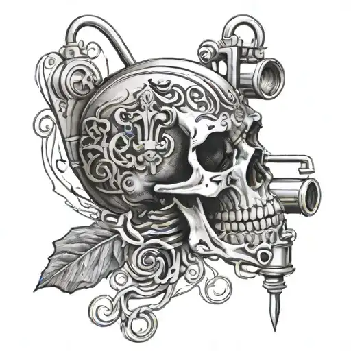 Addicted Of Ink Tattoo Name Tattoo Machine And Scull