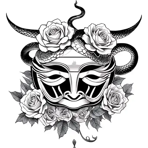 Roses And Snake And Oni Mask