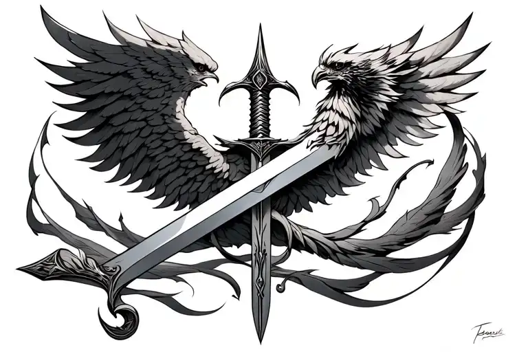 Sword With Phoenix Wings Spread Wide