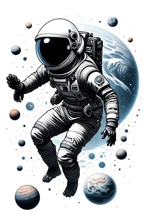 Astronaunt Falling In Space Surrounded By Planets