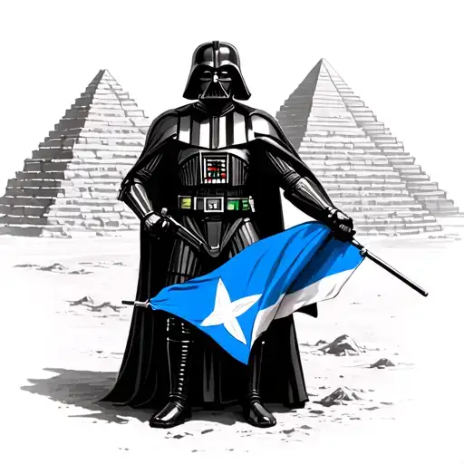 Darth Vader Holding A Salvadoran Flag In Front Of Salvadoran Pyramids