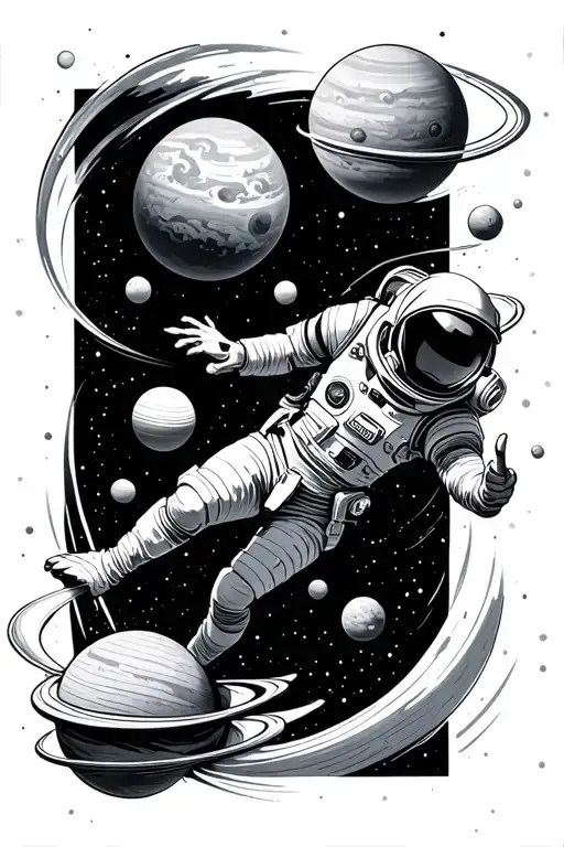 Astronaunt Falling In Space Surrounded By Planets