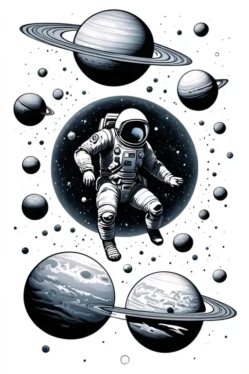 Astronaunt Falling In Space Surrounded By Planets