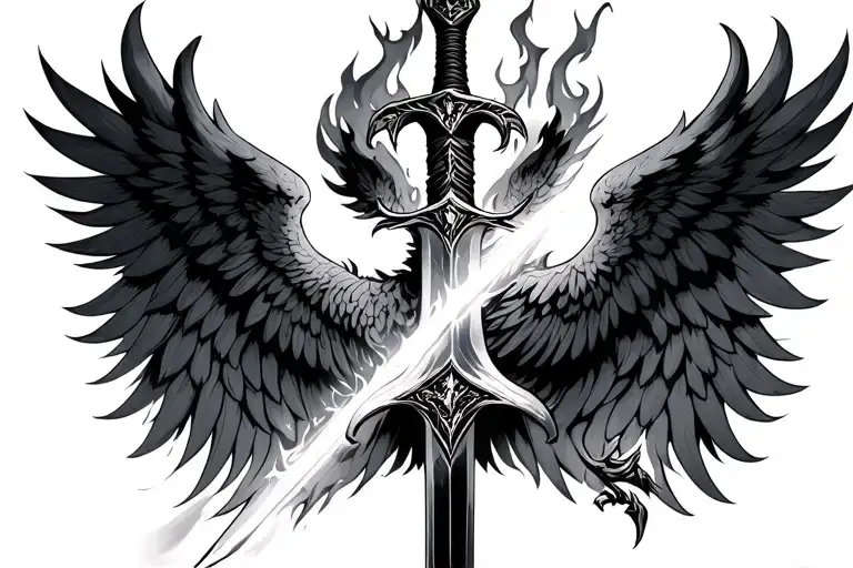 Flaming Sword With Phoenix Wings Spread Wide
