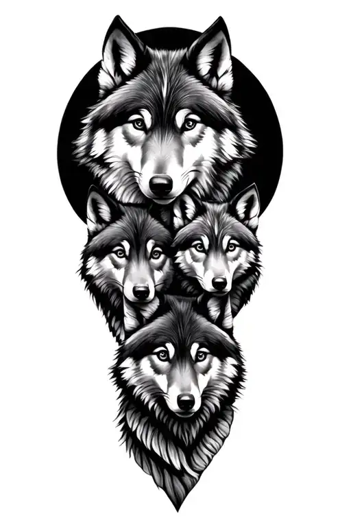 Wolf Cubs And Mum Varinka And Two Daughters