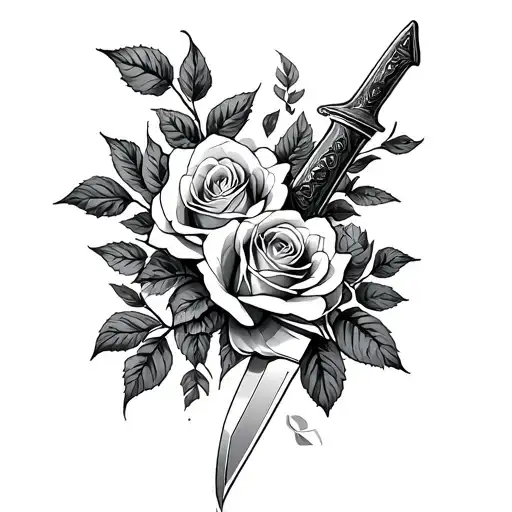 Roses And Knife Surrounded
