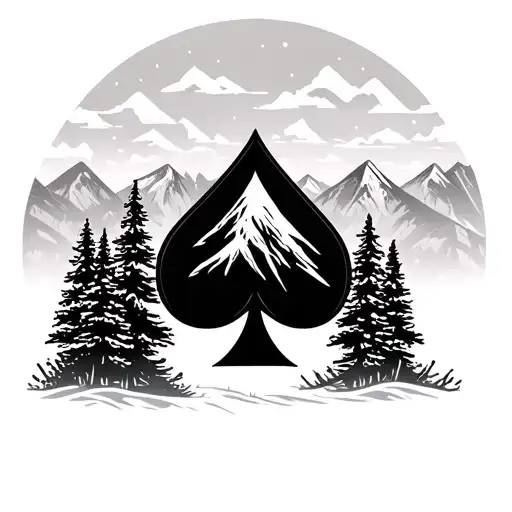 Spade With Pine Trees And Snowy Mountains Behinde Simple