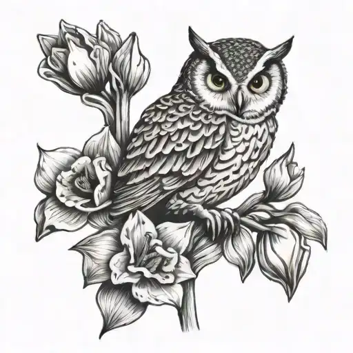Owl And Daffodil Flowers