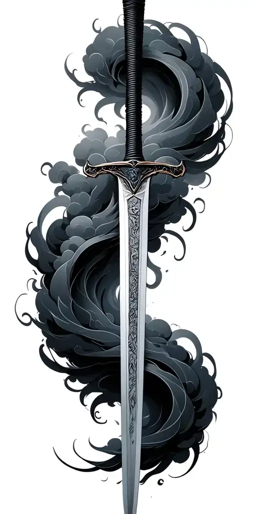 Katana Sword With Clouds Forming The Shape