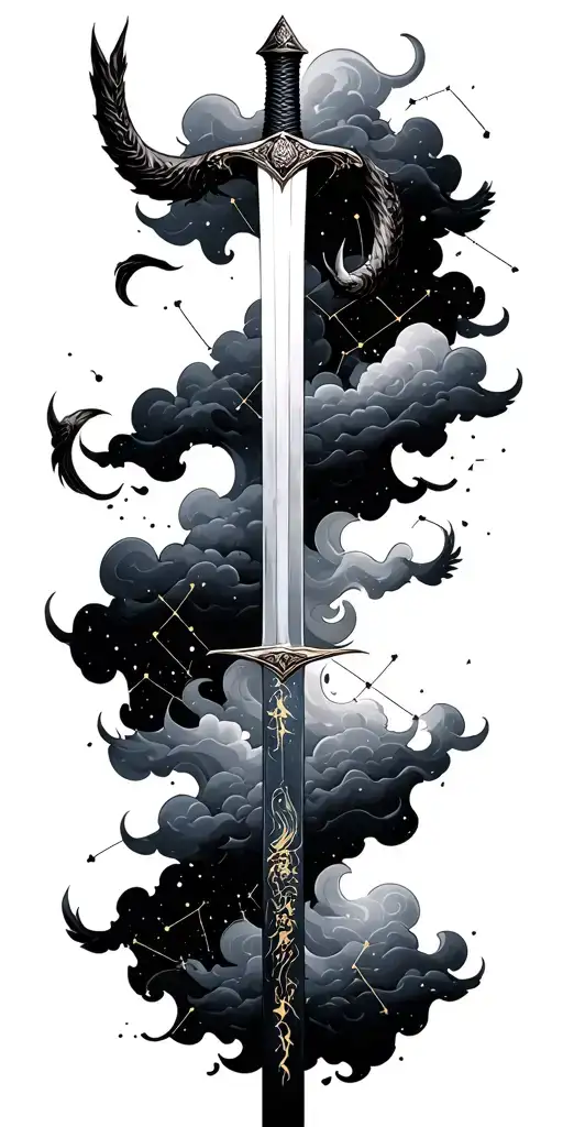Katana Sword With Clouds Forming Constellations Taurus