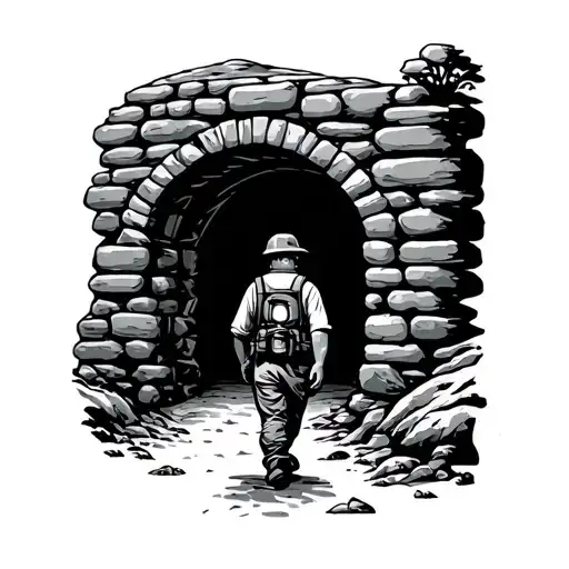 Rivers Mountains Mine Entrance Miner Walking With Cap Lamp