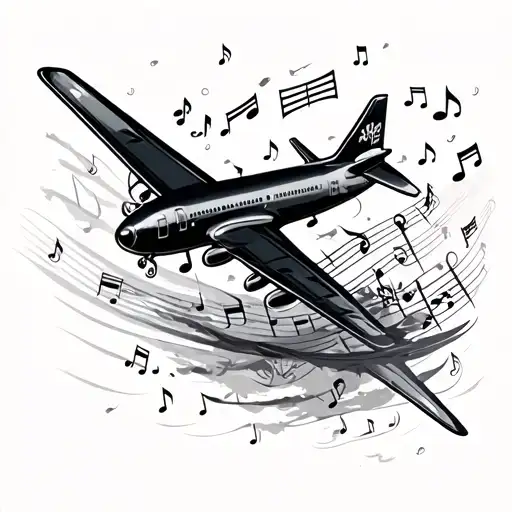 Plane And Music Notes Floating