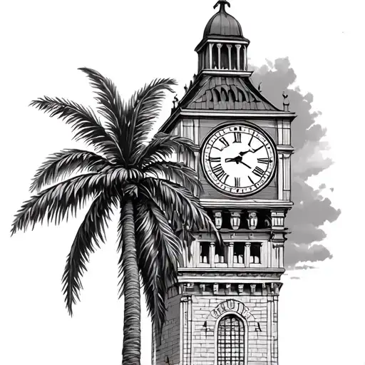 Clock Tower And A Palm Tree