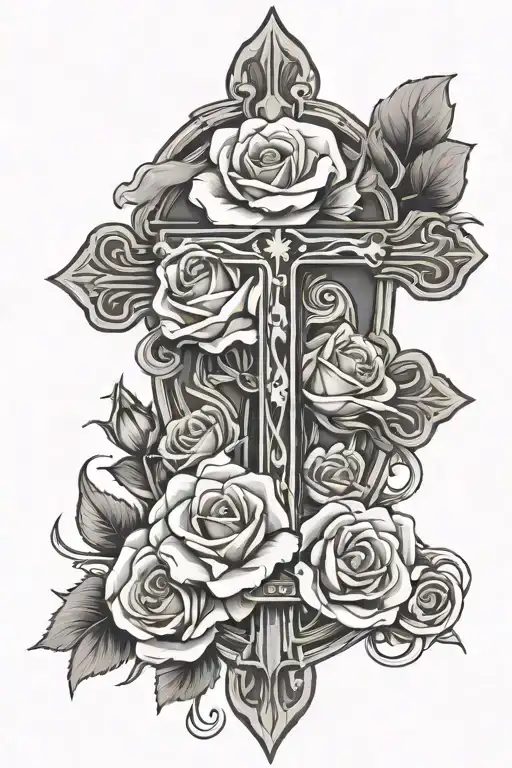Cross With Roses And Dog Pawn