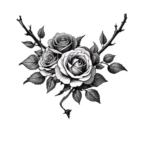 Thorn Bush Roses Around Collar Bone With Bones