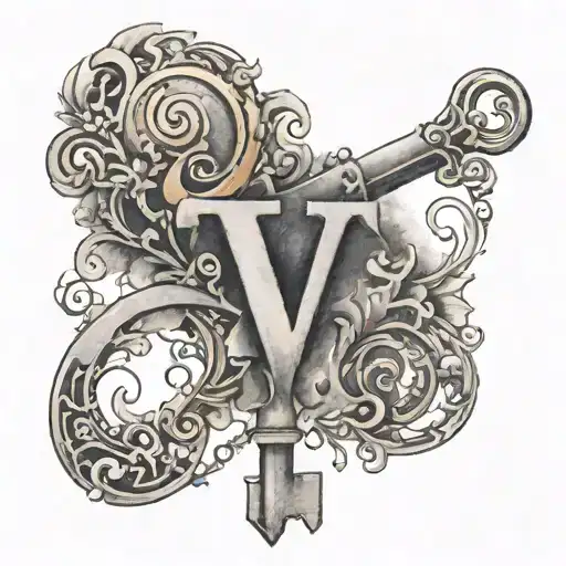 Key With Watercolor And The Letters V And T