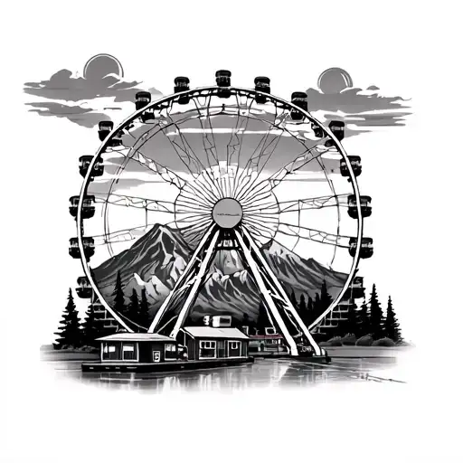 Ferris Wheel With Mount Rainer