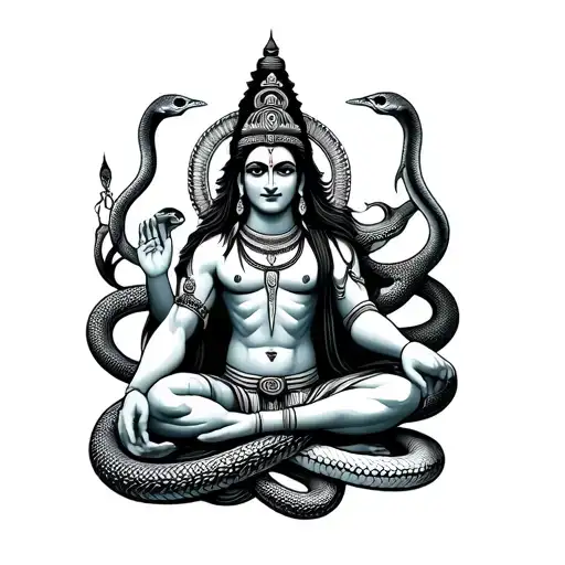 Shiva Surrounded By Snakes Wrapped