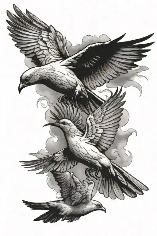 Doves & Crows Flying
