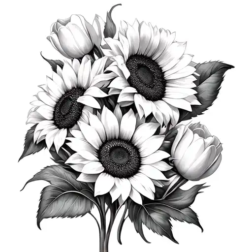 Sunflowers And Tulips