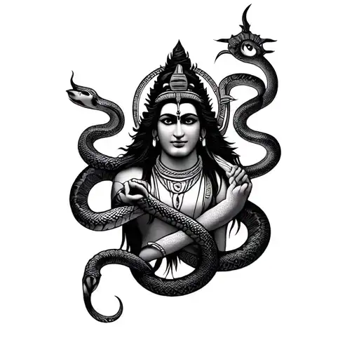 Shiva Surrounded By Snakes Wrapped Tightly