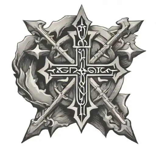 Jerusalem Cross With Text Deus Vult Written In Caligraphy