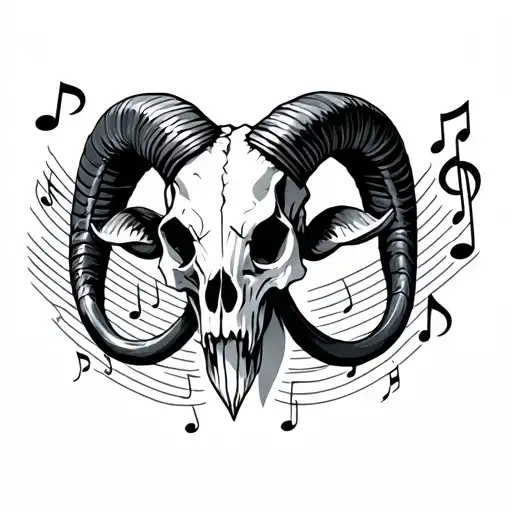 Aries Ram Skull Surrounded Music Notes Demons