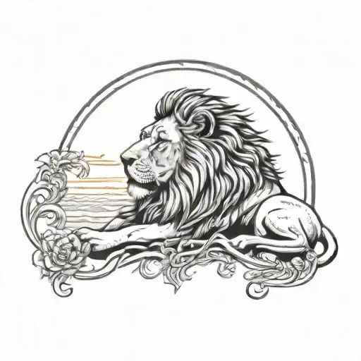 Lion Tattoo That Include Sun Rising