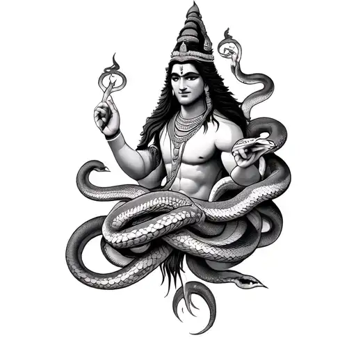 Shiva Surrounded By Lot Of Snakes Wrapped Tightly Protecting Him