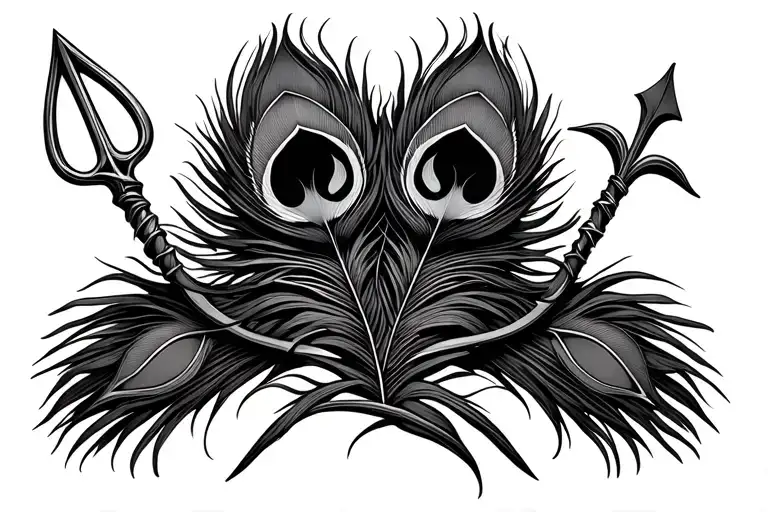 Infinity Loop With Peacock Feather And Shiva's Trident