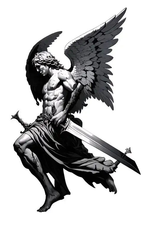 Angel Holding A Sword With Scars Around Him
