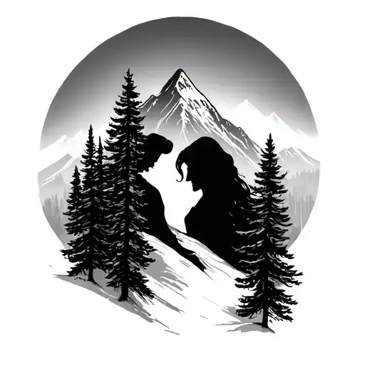 Couples Tattoo Mountains With Aspen Trees