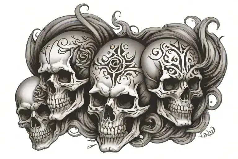 3 Skull Which Cover Their Ears Mouth And Eyes Closed