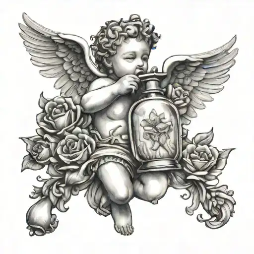 Cherub Spraying Perfume Bottle