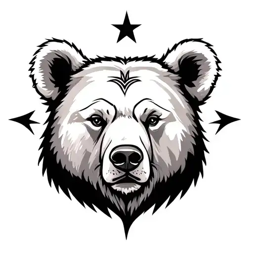 A Bear With A Star Surrounding The Bear Head Surrounded