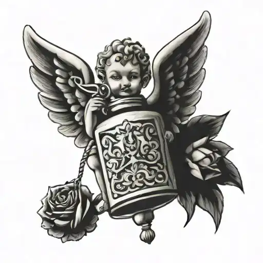 Cherub Spraying Small Perfume Bottle
