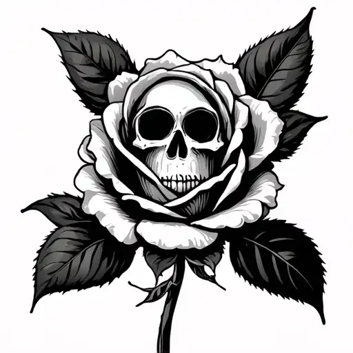 Black Line Work Rose With Girly Skull Inside With A Stem That Says Dead Inside In Fancy Writing