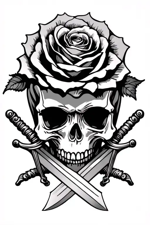 Skull Rose Swords Crossed