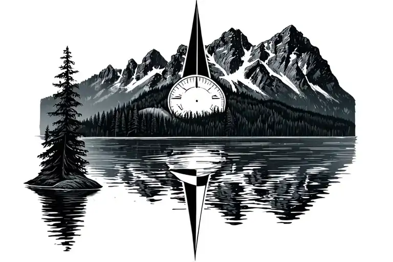 Compass Mountain On Lake