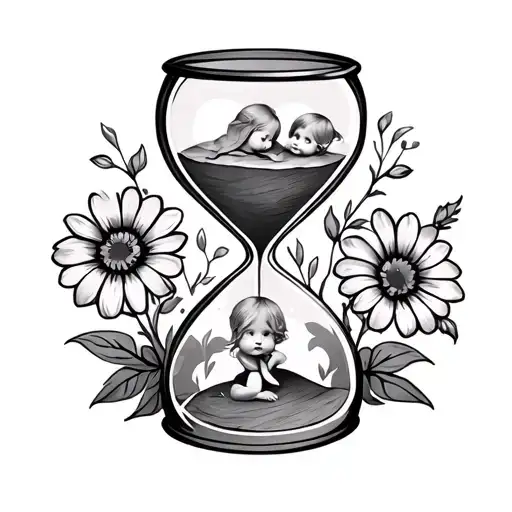 Hourglass With 3 Flowers In It Representing Children