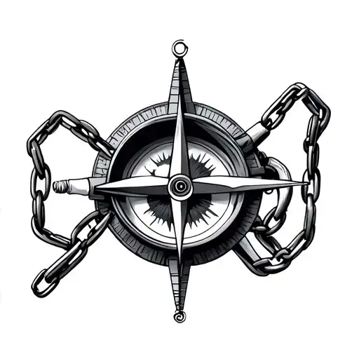 Compass With An Eye And A Cigarette In Chains