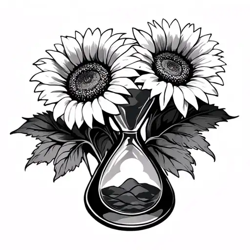 Hourglass With 3 Little Sunflowers In It