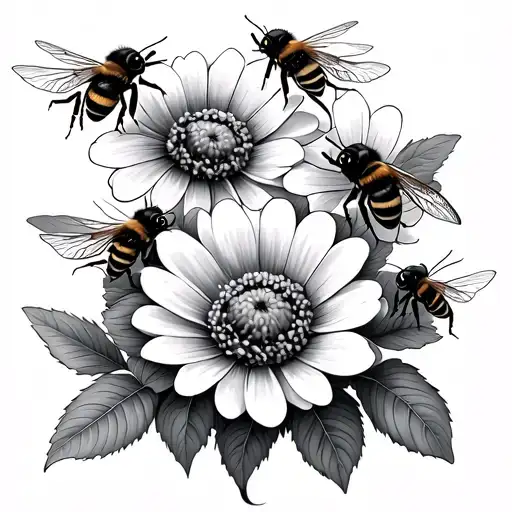 Bees Flying From Flower