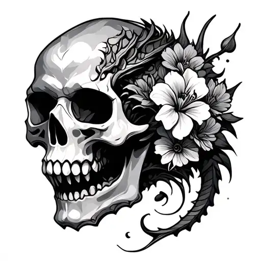 Skull With Dragon Skin Flowers