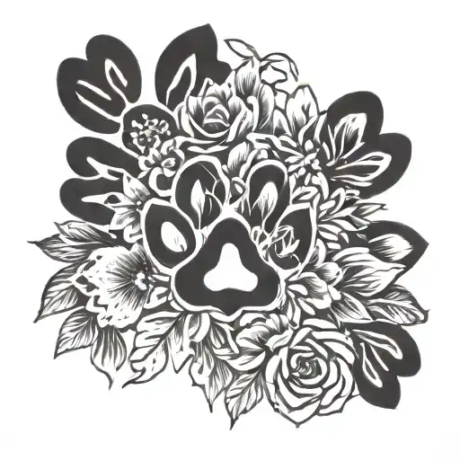Paw Print And Flowers