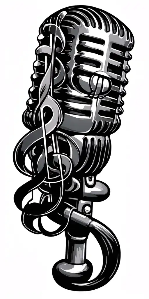 Music Notes Intertwined With A Mic Vintage Shure